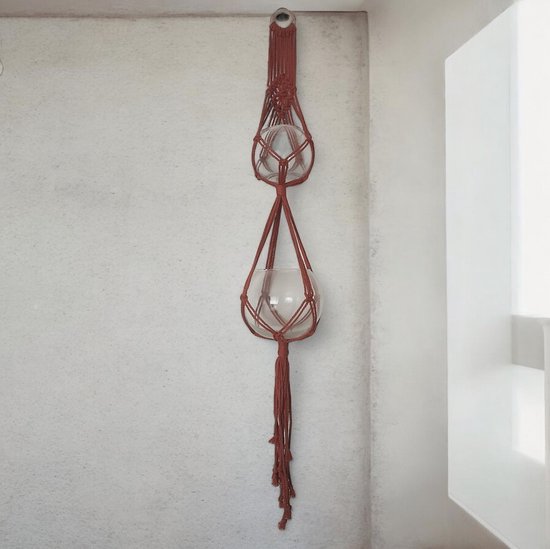 Cafuné - Macrame Plantenhanger DIY Pakket, 2 potten, Terracotta, 125cm, Macrame voor Beginners - DIY -Macrame Touw - Met Instructievideo - Complete set- Cadeau Idee - Plantenhanger maken