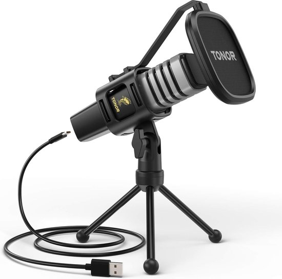 Foto: Tonor usb microfoon pc condensatormicofoon met standaard popfilter computermicrofoon voor streamen podcasten voice over opnemen twitch compatibel met pc laptop mac tc30aptop desktop tc30