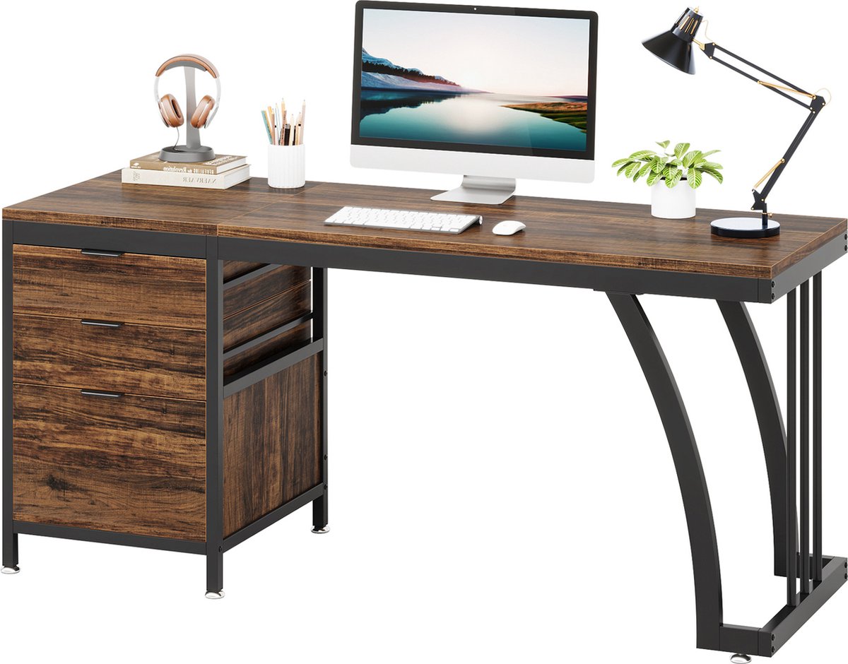 TRIBESIGNS Bureau - Bureau met 3 Schakelbare Ladekast- Computerbureau - Computertafel