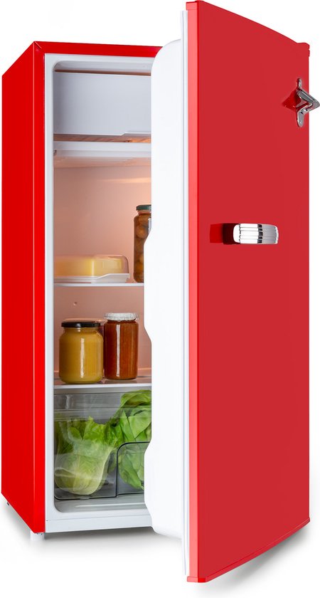 Klarstein Beercracker Koelkast - Volume: 91 Liter - Energie-Efficiëntieklasse E - Met Vriesvak - Groentevak - 3 Deurvakken - 2 Glazen schappen - Rood