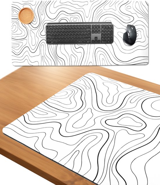 What's Goods XXL Grote Muismat - 90x40 cm - Topografisch - 4 mm - Wit