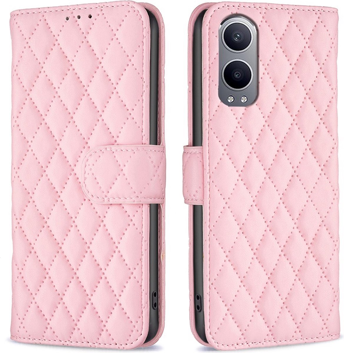 BINFEN Hoesje - Geschikt voor OnePlus Nord CE4 Lite 5G Hoesje - BINFEN Rhombus Book Case - Roze