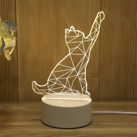 3D illusie LED lampje - Kat - Warm licht - Inclusief 230v stekker - Tafellamp - Sfeerlamp - Bureaulamp - Nachtlamp - Cadeautje - Kinderlamp - Decoratie - Verjaardag