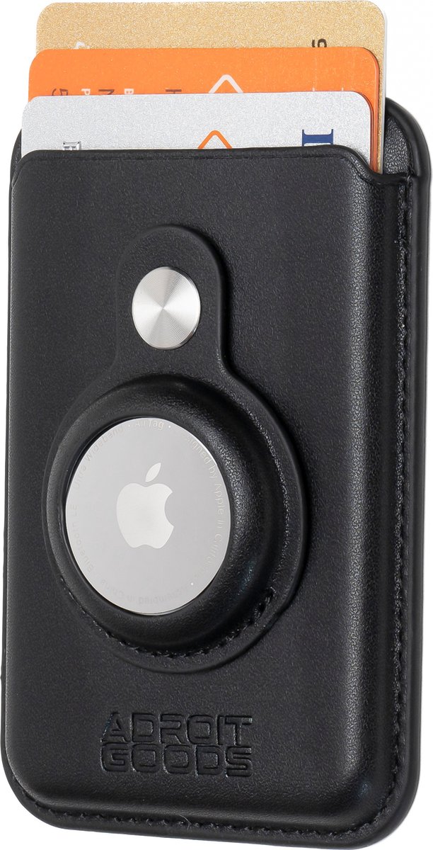 AdroitGoods Magnetische Pasjeshouder – Geschikt voor iPhone met MagSafe-ondersteuning – RFID – PU-Leder – Compatibel met Apple AirTag - Leder/Zwart