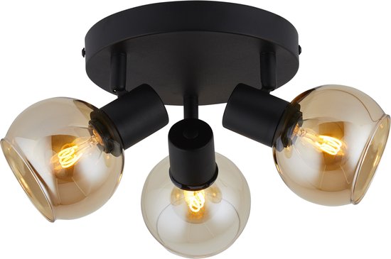 Lighto Plafondlamp - Goud Glas - Plafondspots 3-lichts - Spotjes - Plafonniere - Eetkamer - Slaapkamer - Woonkamer - Juna - Zwart