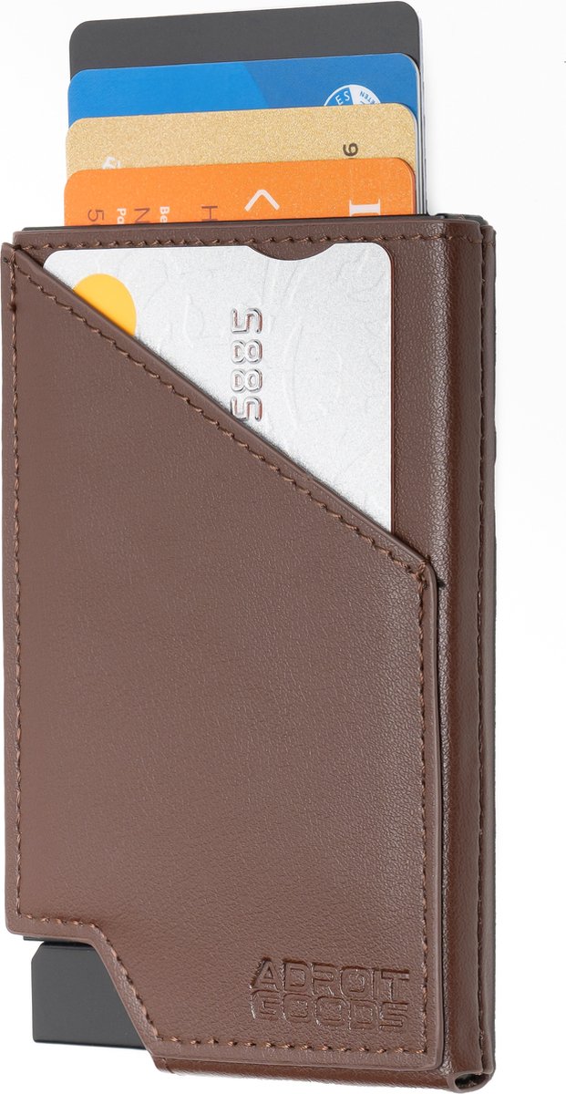 AdroitGoods Pasjeshouder 7 Pasjes Portemonnee - Creditcardhouder Met RFID Technologie - Leder - Donkerbruin