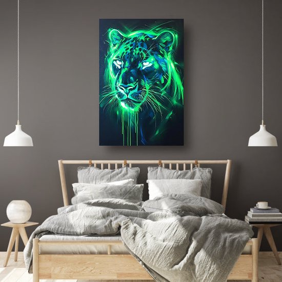 Tableaux panthères - Décoration murale Animaux - Décoration murale fluorescente - Décoration murale moderne - Tableaux sur toile - Accessoires de salon toile 80x120 cm