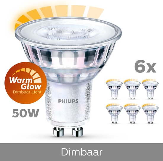 Philips energiezuinige LED Spot - 50 W - GU10 - Dimbaar warmwit licht - 6 stuks
