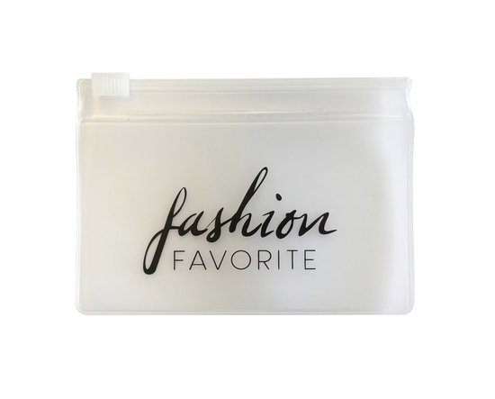 Transparant hoesje met de tekst 'fashion FAVORITE' in het zwart.