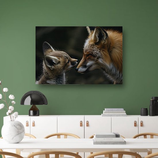décoration murale renard - portrait animalier - Peintures toile bébé renard - Décoration murale rurale - Tableau toile salon - Décoration chambre toile 60x40 cm