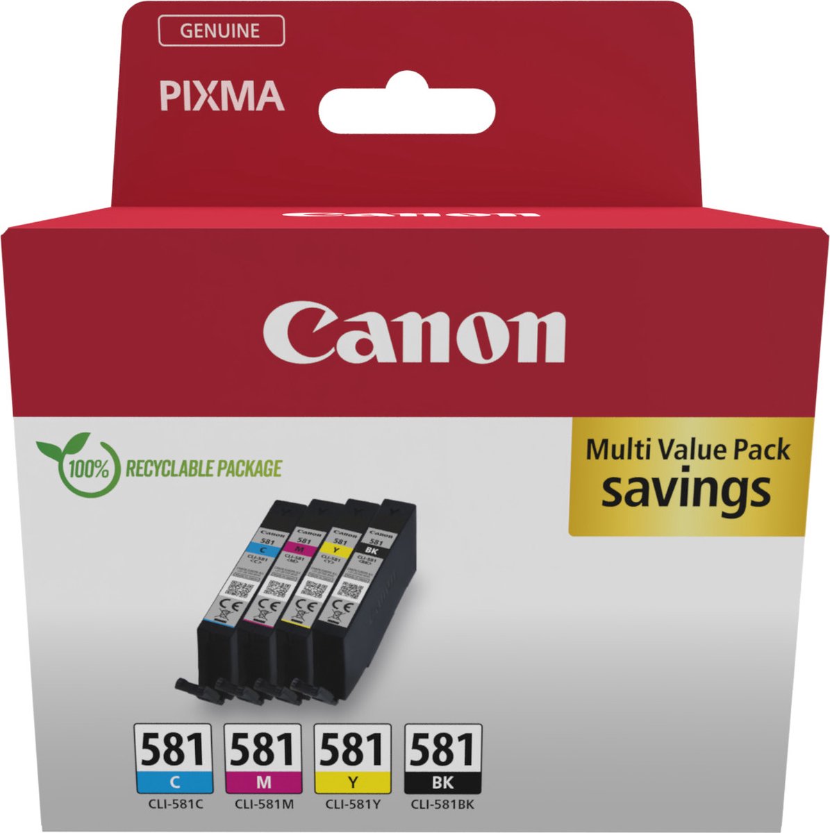 Canon 2103C006 inktcartridge, 4 stuks, origineel zwart, cyaan, magenta, geel