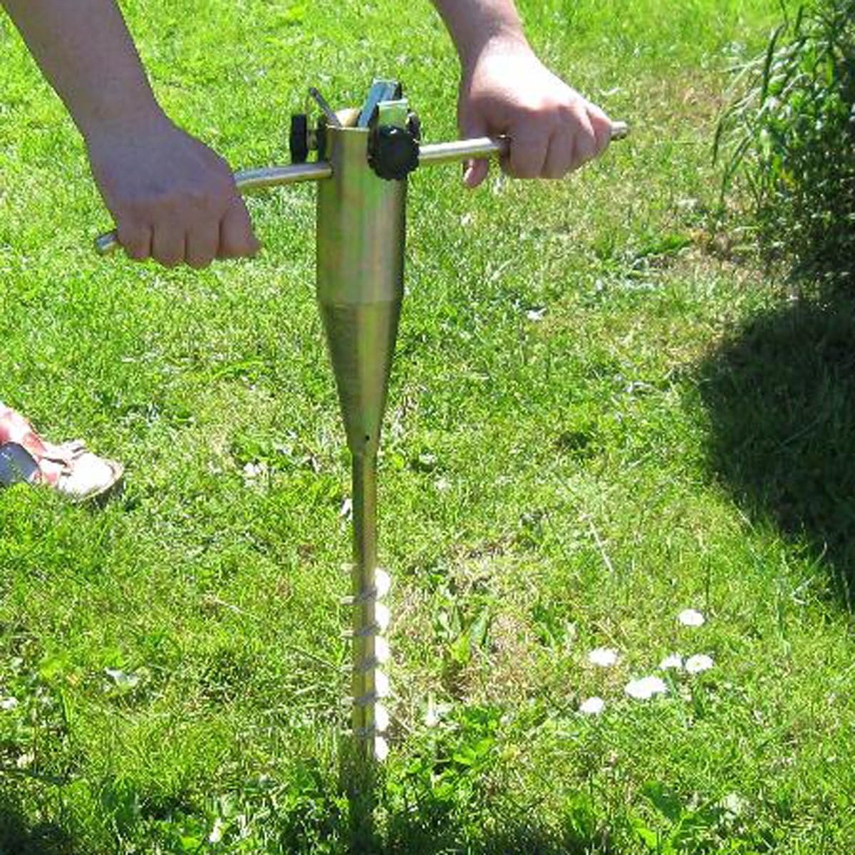 Parasolhouder / parapluhouder / metalen grondpen om in te draaien/droogmolen houder/standvoet/masthouder, inschroefbare bodemhuls massief, verzinkt plaatstaal, geel
