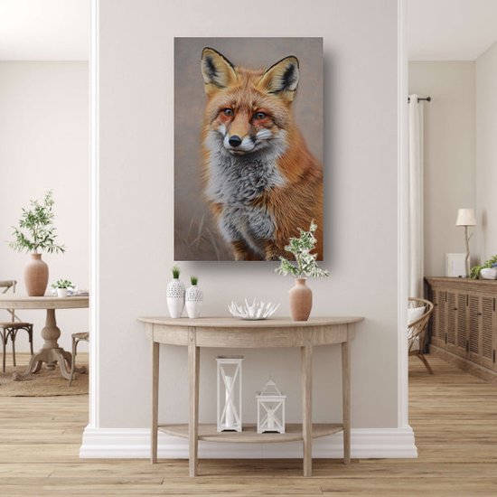 Portrait de renard - Tableau animalier - Toiles décoratives Herbe - Décoration murale chambre enfant - Toile cuisine - Décoration bureau toile 40x60 cm