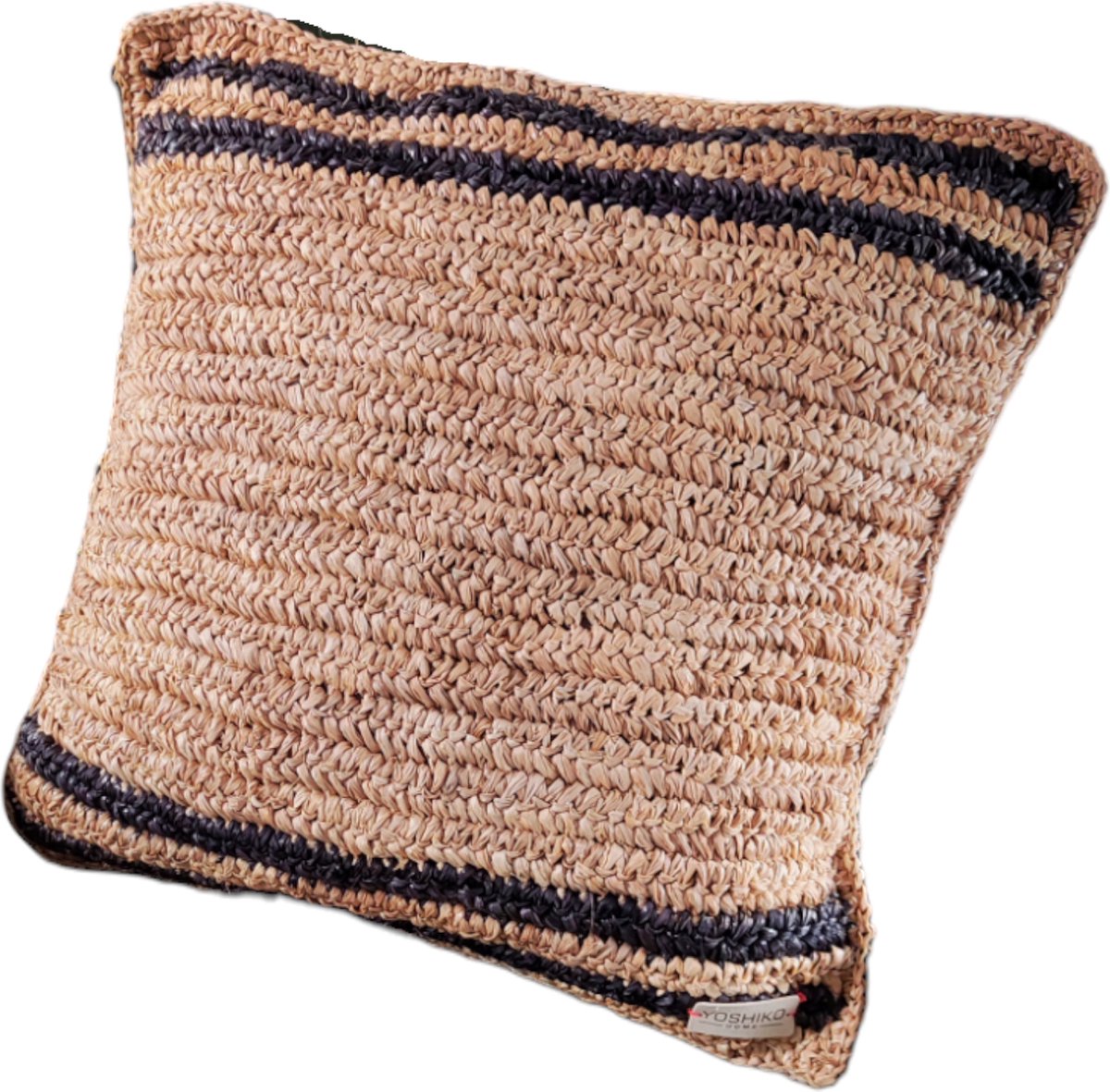 Yoshiko - Lama - Raffia Sierkussen - Kussen M 50x50cm - Naturel/Antraciet