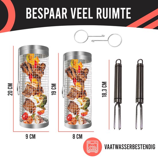 Grelesto Grillmand BBQ Set van 2 - BBQ Accesoires - Barbecue Gereedschap - 20+19 CM - Vaderdag Cadeau