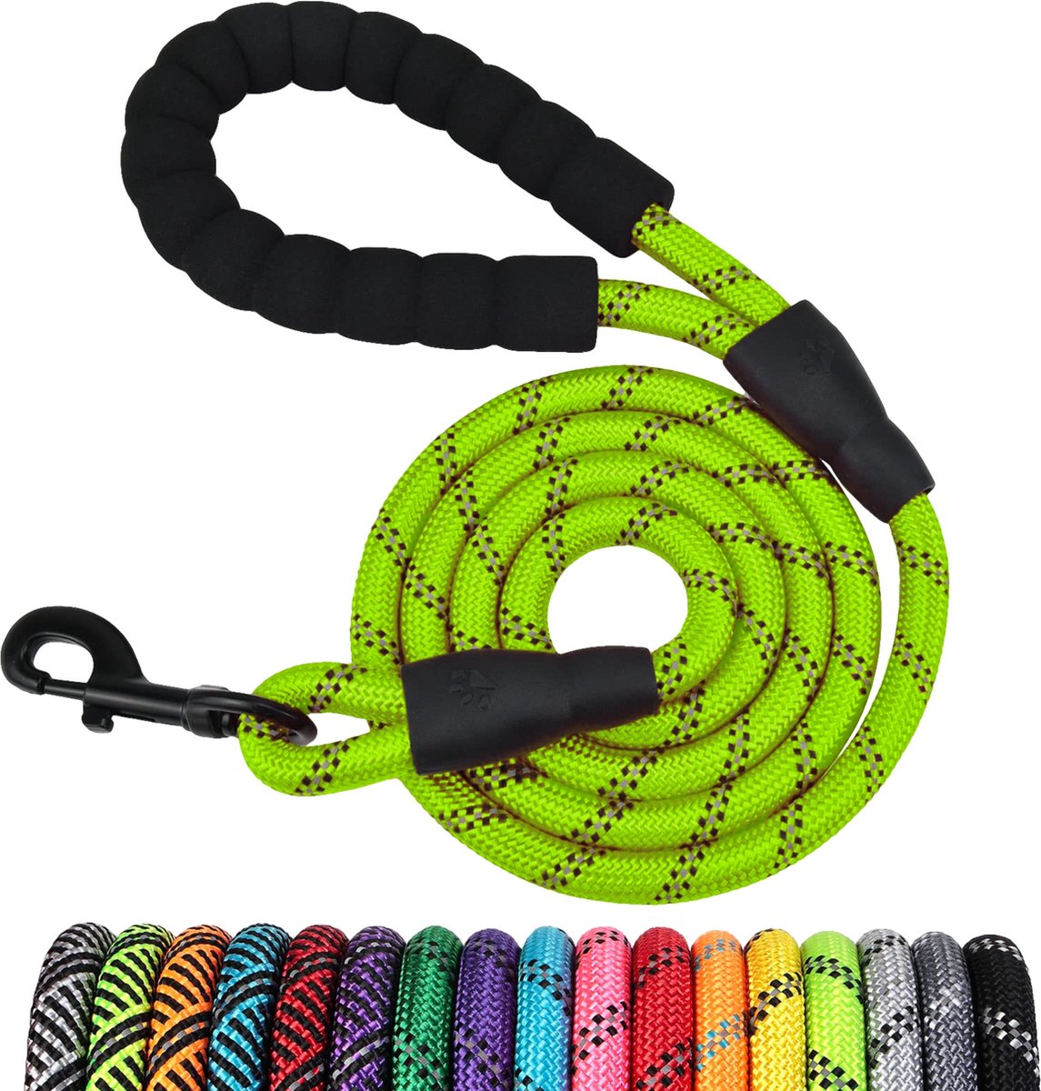 JAXY Hondenriem - Nylon Hondenlijn - Gevoerd Handvat - Robuust Touw - Reflecterende Looplijn Hond - 1,5 M - Groen