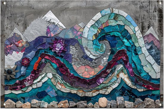 Vlekken tuinposter - Patroon poster - Tuinposters Lijnen - Poster buiten - Buitenschilderij schutting - Tuin decoratie tuinposter 150x100 cm