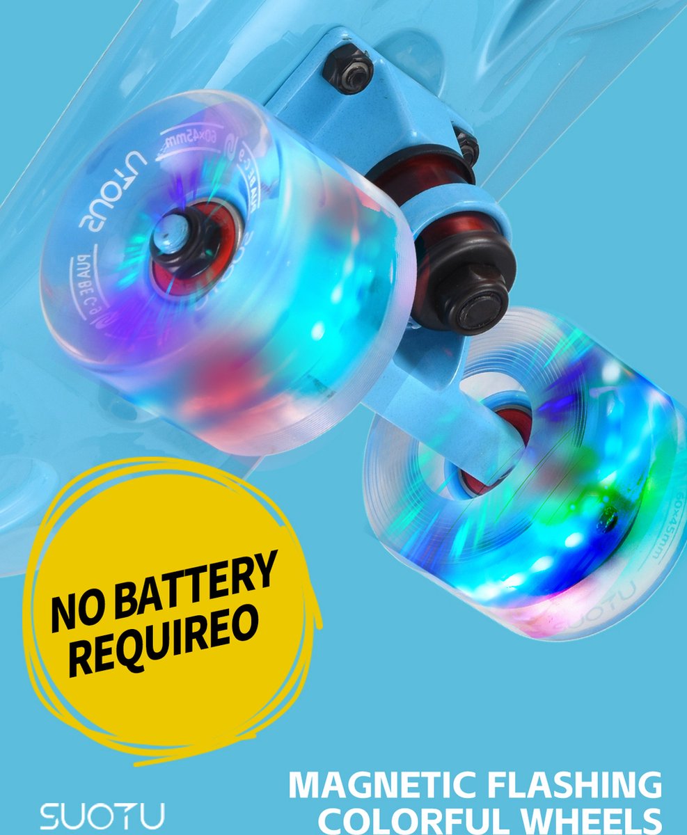 Suotu Skateboard - Skateboard Jongens - Wielen met LED-verlichting - Tot 50 kg - Skateboard Meisjes - Skateboard Volwassenen - Neo - Cadeau — afbeelding 3