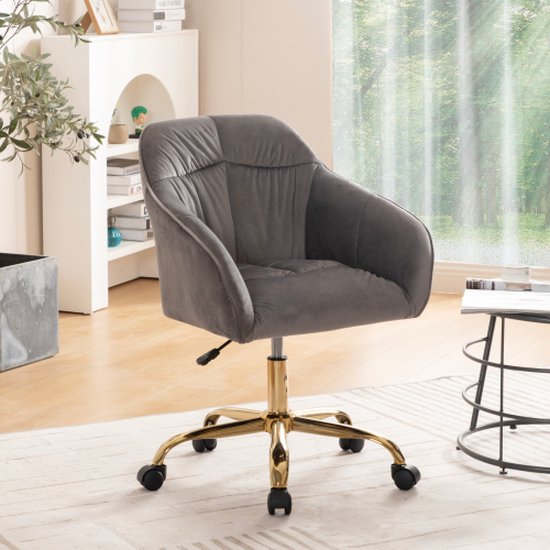 Chaise De Bureau Pivotante Yaheetech - Velours Ivoire - Hauteur Réglable - Pivot 360°
