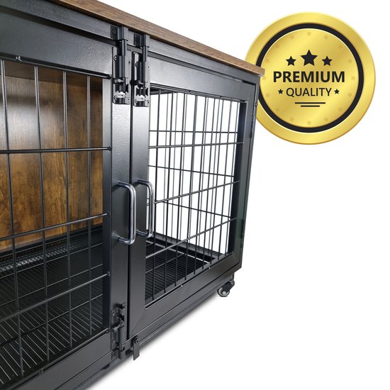 Cage pour Chien en Métal Topmast Vintage - 95 x 56 x 65 cm - Marron Rustique & Noir