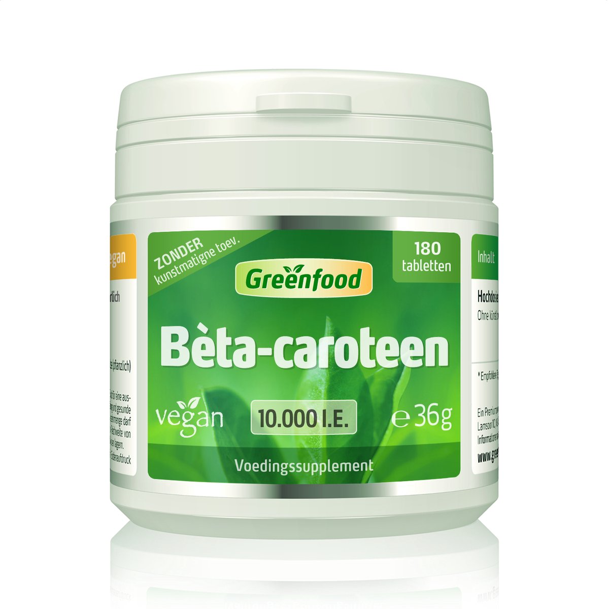 Goedkoopste Greenfood Bèta-Caroteen, 10.000 I.E., tabletten, hoog gedoseerd - voorloper van vitamine A (wat het gezichtsvermogen en de huid helpt). Veganistisch. Zonder GGO.