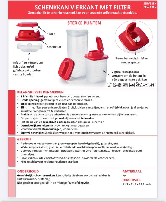 Tupperware citroenpers met rasp ergo en schenkkanvierkant 1L & 2Lmet filter van Tupperware — afbeelding 3
