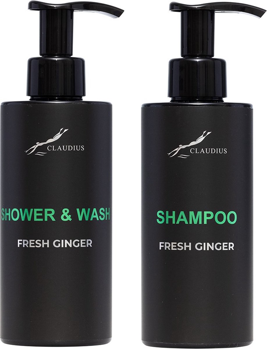 Goedkoopste Douchepakket Fresh Ginger - Shower & Wash Shampoo - 300 ml per fles - Claudius Cosmetics - bodycare - luxe fles - set van 2 stuks - Cadeau