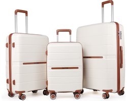 TAN.TOMI Kofferset - 3 Delig - 98L Handbagage + 66L +40L - Reiskoffer met 4 wielen - Ruimbagage - Cijferslot - Trolley Koffer met Wielen - Wit