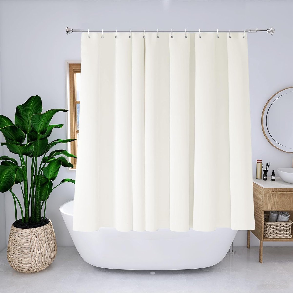 Douchegordijn, polyester, waterafstotend, met metalen ogen, breedte 180 x hoogte 150 cm, beige