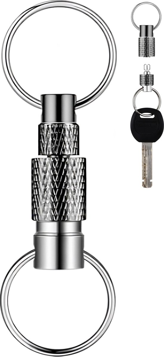 Afneembare Sleutelhanger - Deelbare sleutelhouder - Quick Release Auto Sleutelhouder - Snel en Eenvoudig Keychain met Karabijnhaak, Musketonhaak en Sleutelringen - Autosleutel voor Vrouwen, Mannen, Dames - Karabijnsluiting Sleutel hanger - Grijs