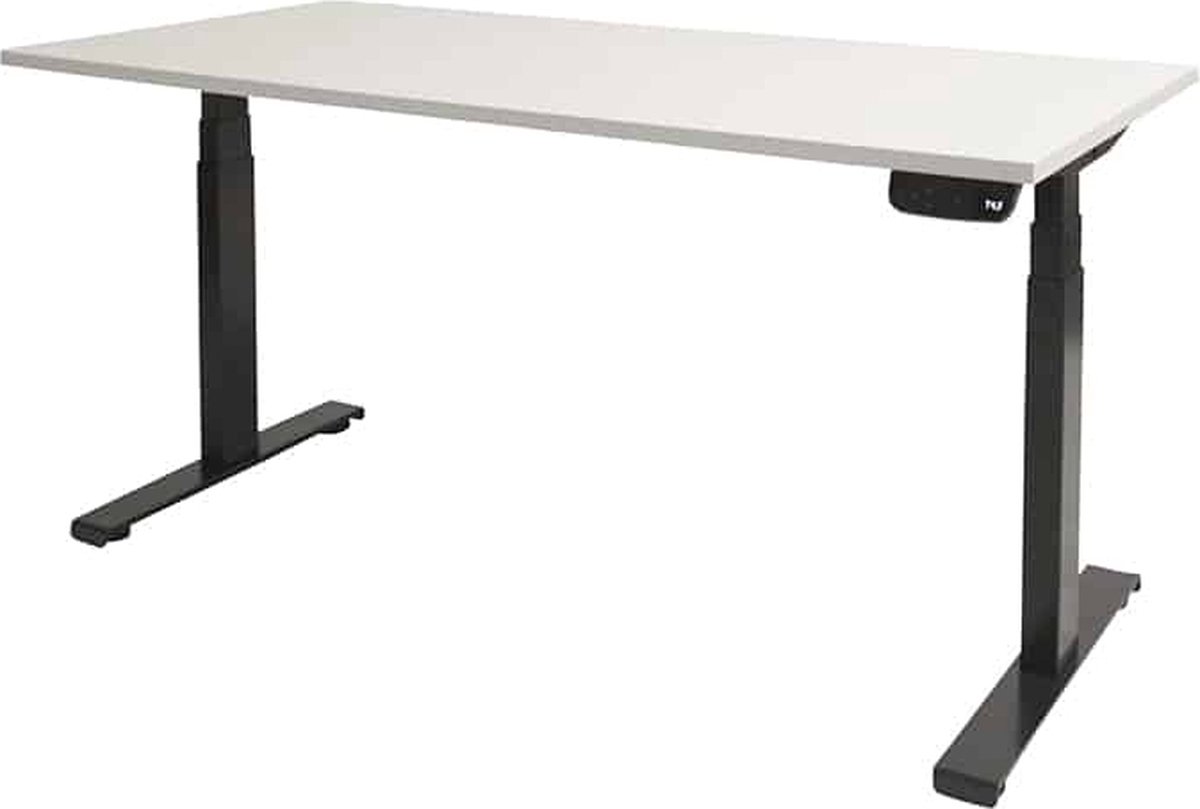 Schaffenburg Dextro zit/sta hoogte verstelbare werkplek d.m.v. slinger, bladmaat 180 x 90 cm., frame kleur zwart RAL 9005 blad 25 mm. melamine Halifax Eik Natuur Zwart (RAL9005)/Halifax Eiken