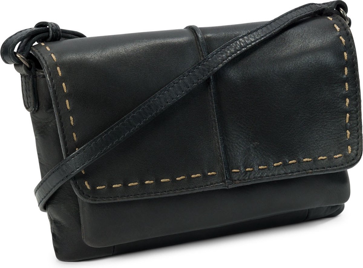 Bag2Bag - Pori - Crossbodytasje - Schoudertasje - Leer - Sierstiksel - Black - Bohemian