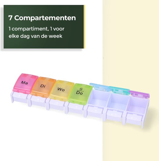 Gandria Pillendoos 7 Dagen - Pillendoosje - Pillesdoosjes met 7 Compartimenten - Medicijndoos met Stevige Sluiting - Grote vakken - Verschillende kleuren