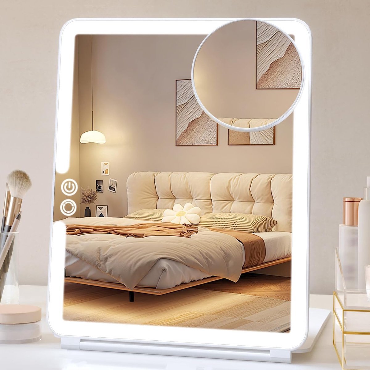 Goedkoopste Opvouwbare Make-up Spiegel met Vergroting en Verlichting - Draagbaar Ontwerp - Perfect voor Nauwkeurige Make-up - Ideaal Reisaccessoire - 3 Kleuren