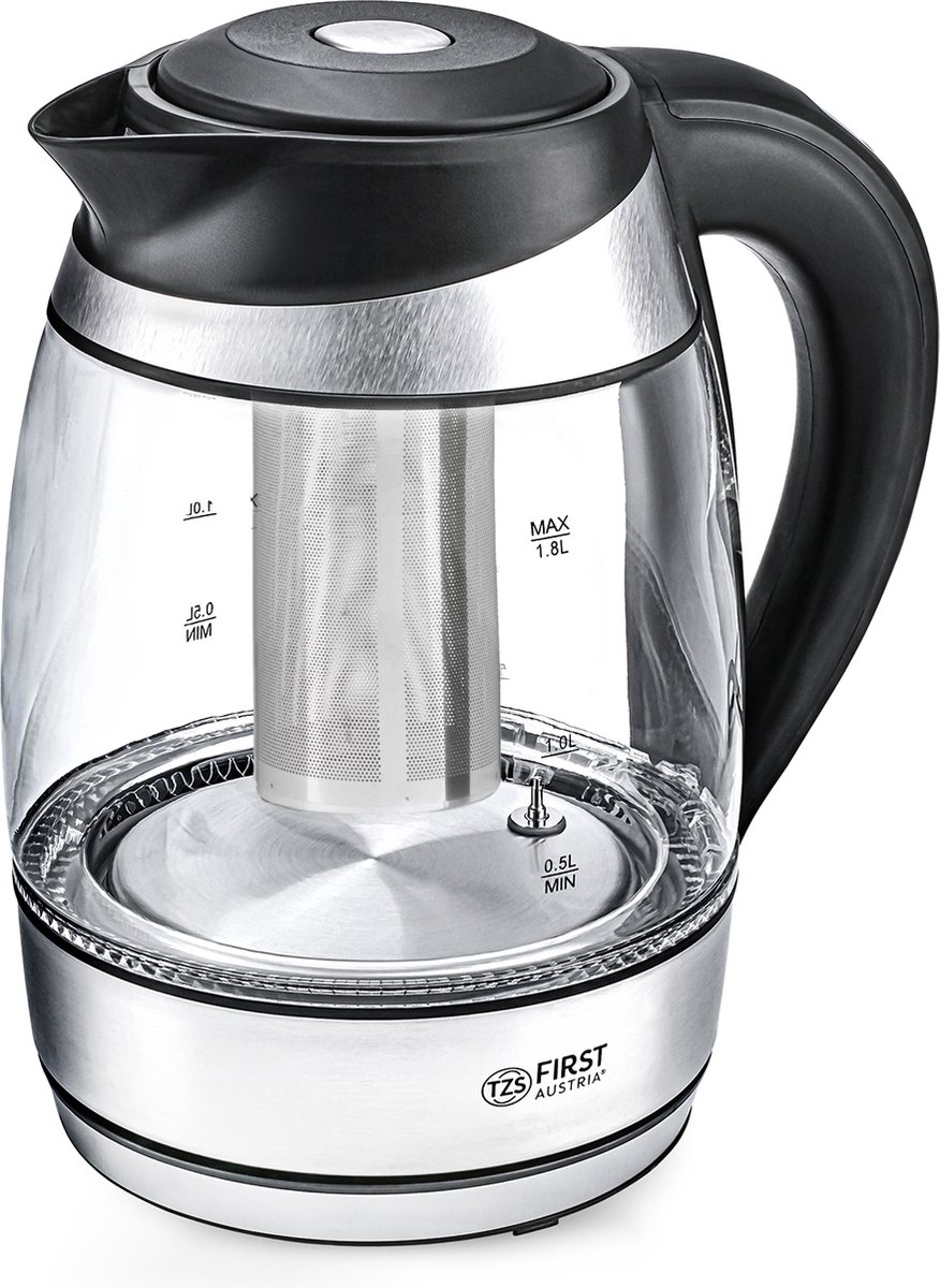 TZS First Austria Waterkoker - Glas - 1,8L - met LED - 2200W - Met theefilter