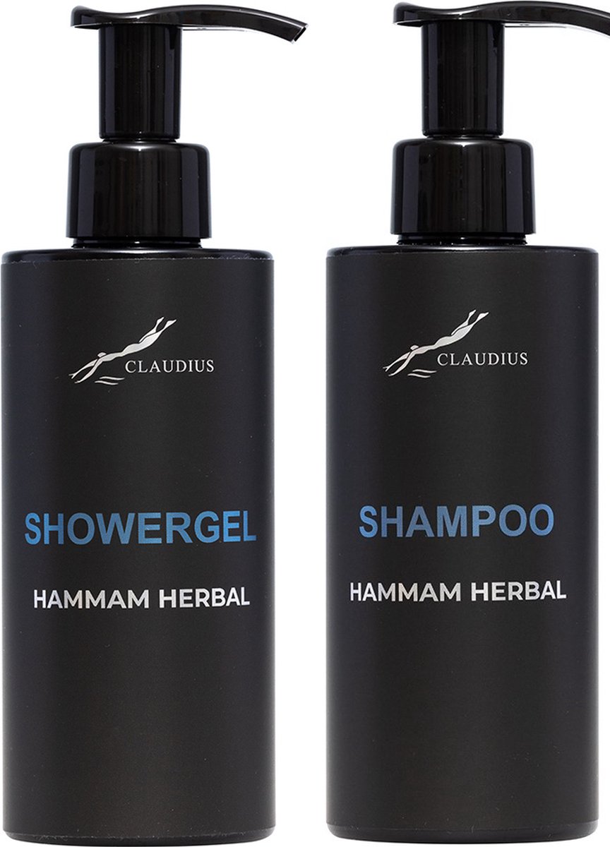 Goedkoopste Douchepakket Hammam Herbal - Showergel Shampoo - 300 ml per fles - Claudius Cosmetics - bodycare - luxe fles - set van 2 stuks - Cadeau
