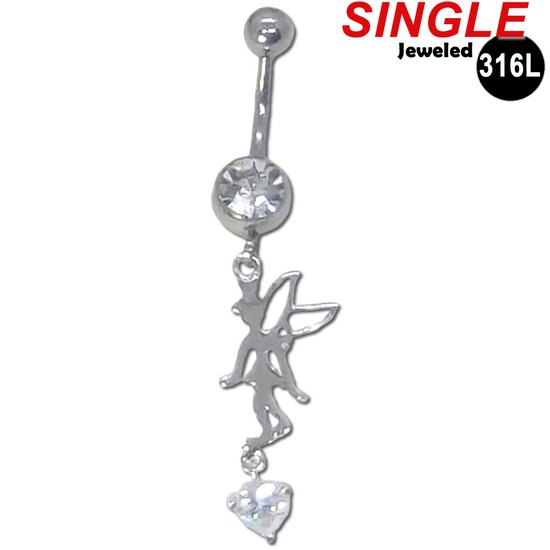 Gekleurde navelpiercing met sierlijke kristallen hanger - Chirurgisch staal
