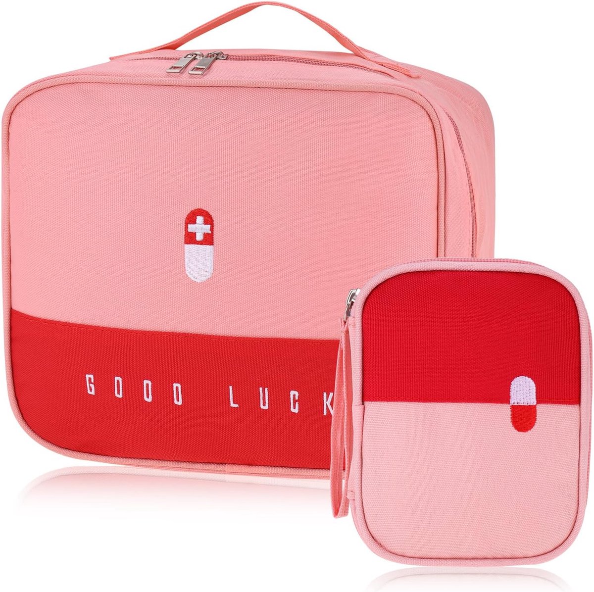 Goedkoopste 2 stuks Medicijnopbergtas, lege EHBO-tas, Medicijntas, Waterdichte toilettas voor thuis, auto, camping, reizen (roze