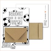 Geldkaart met mini Envelopje -> Bedankt - Voetbal - No: 04 (BEDANKT voor je inzet TOPPER! - Groen gestreept met voetbal elementen) - LeuksteKaartjes.nl by xMar