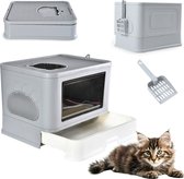 HiPet® Bac à litière pliable pour chat / Toilettes pour chat avec plateau extensible et grille à Litière pour chat avec pelle (36,5 x 38 x 48,5 cm) - Grijs