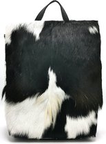 Leren Rugzak met Koeienhuid omslag Zwart/wit - lederen achterkant - mooie afwerking - (bxhxd) ca. 30cm x 36cm x 8cm