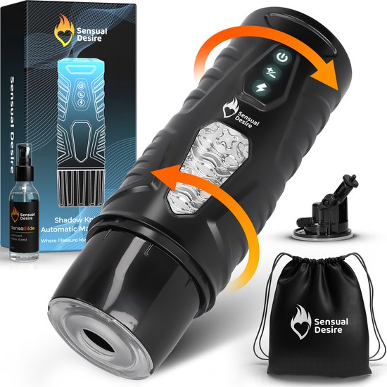 Sensual Desire® Shadow Knight – Automatische Masturbator – 7 Stoot & Roteer Standen – Ultra Realistisch – Turboknop – Oplaadbaar – Elektrisch – Masturbator voor Mannen – Sex Toys voor Mannen – Pocket Pussy + Gratis Glijmiddel & Opbergzak