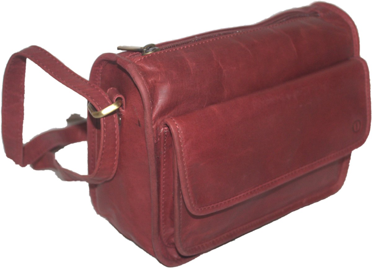 Oi Bordeaux rode vintage lederen schoudertas Jasmijn / damestas met vak voor telefoon in vintage leer / damestas ook cross te dragen / rood leer / 554Red NR