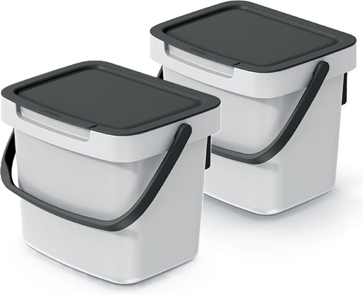 Goedkoopste Keden GFT aanrecht afvalbak - 2x - creme wit - 3L - afsluitbaar - 19 x 17 x 15 cm - klepje/hengsel - afval scheiden