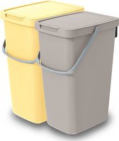 Keden GFT/rest afvalbakken set - 2x - 20L - Beige/geel - 23 x 29 x 45 cm - afval scheiden