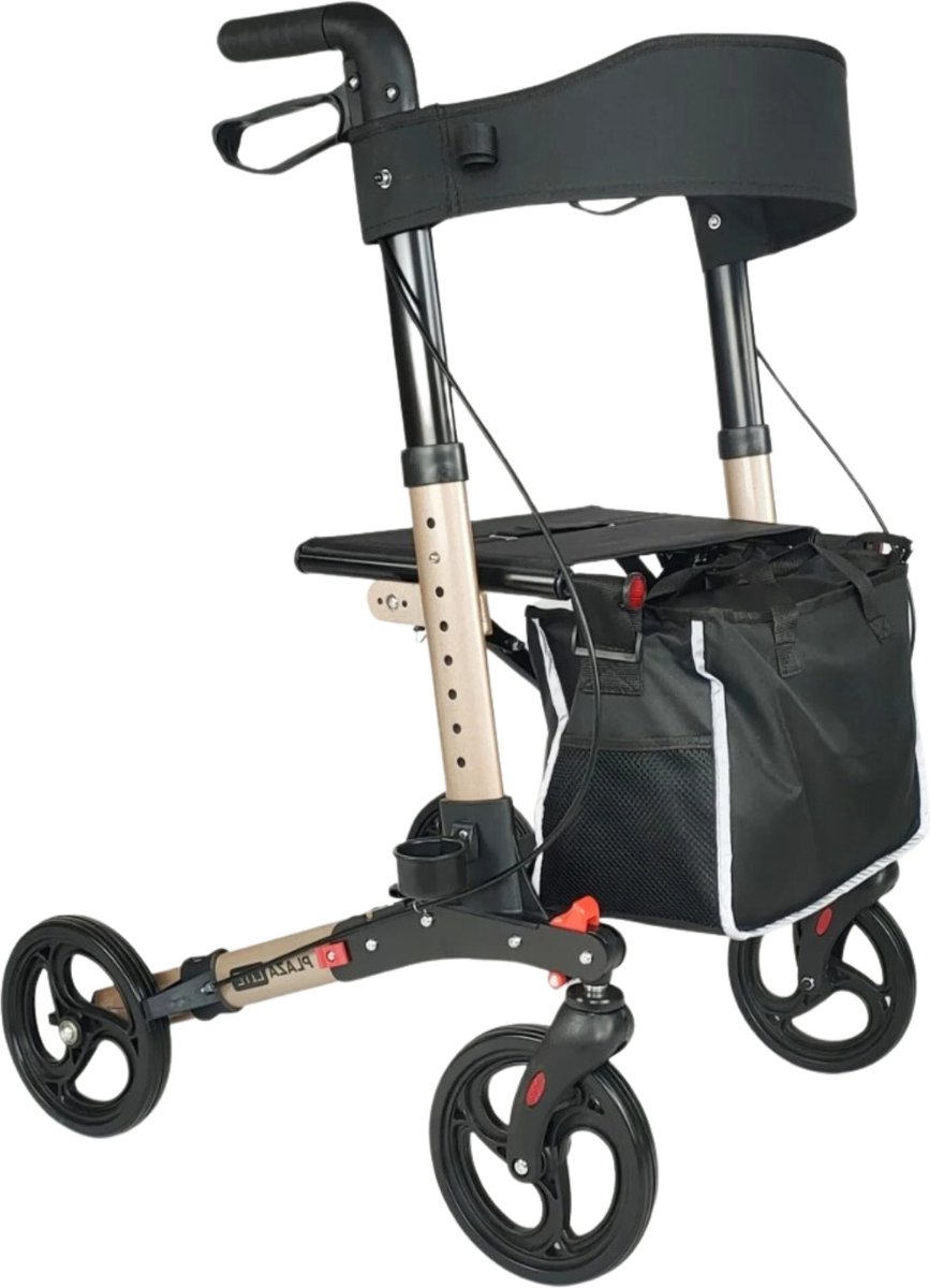 Goedkoopste Plaza Lite Lichtgewicht Rollator Drie dubbel opvouwbaar - met stokhouder, Tas en rugband