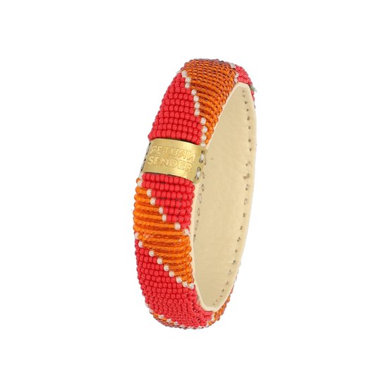 Return to Sender | Armband smal oranje met roze strepen - kralenarmband Ø 7 cm