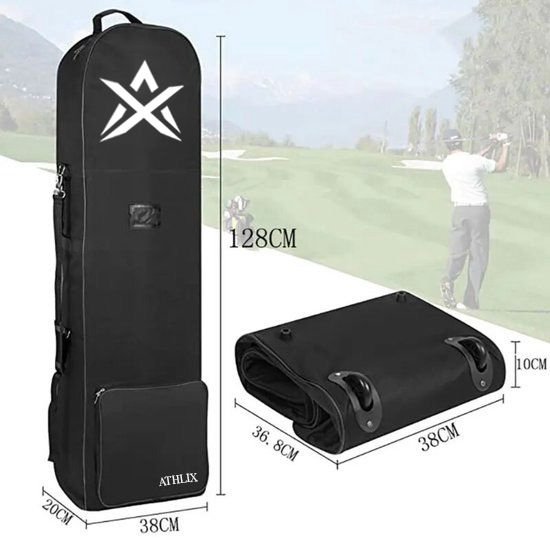 Golfreistas Met Wieltjes - Golftas - Zwart - Golf Reistas - Stevig - Geborduurd Logo - ATHLIX van ATHLIX — afbeelding 3