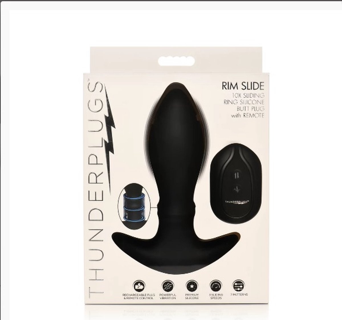 Rim Slide - Sliding Ring Silicone Butt Plug - Black