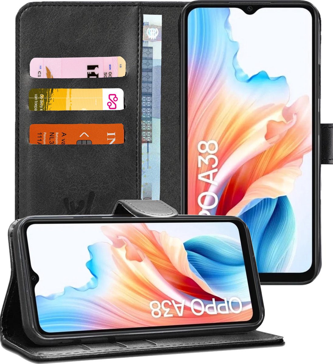 Hoesje geschikt voor Oppo A38 4G / A18 - Portemonnee Book Case Zwart